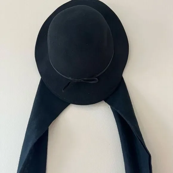 Vintage Wool Scarf-Tie Hat Black 1950’s/ 1960’s - Picture 3 of 7